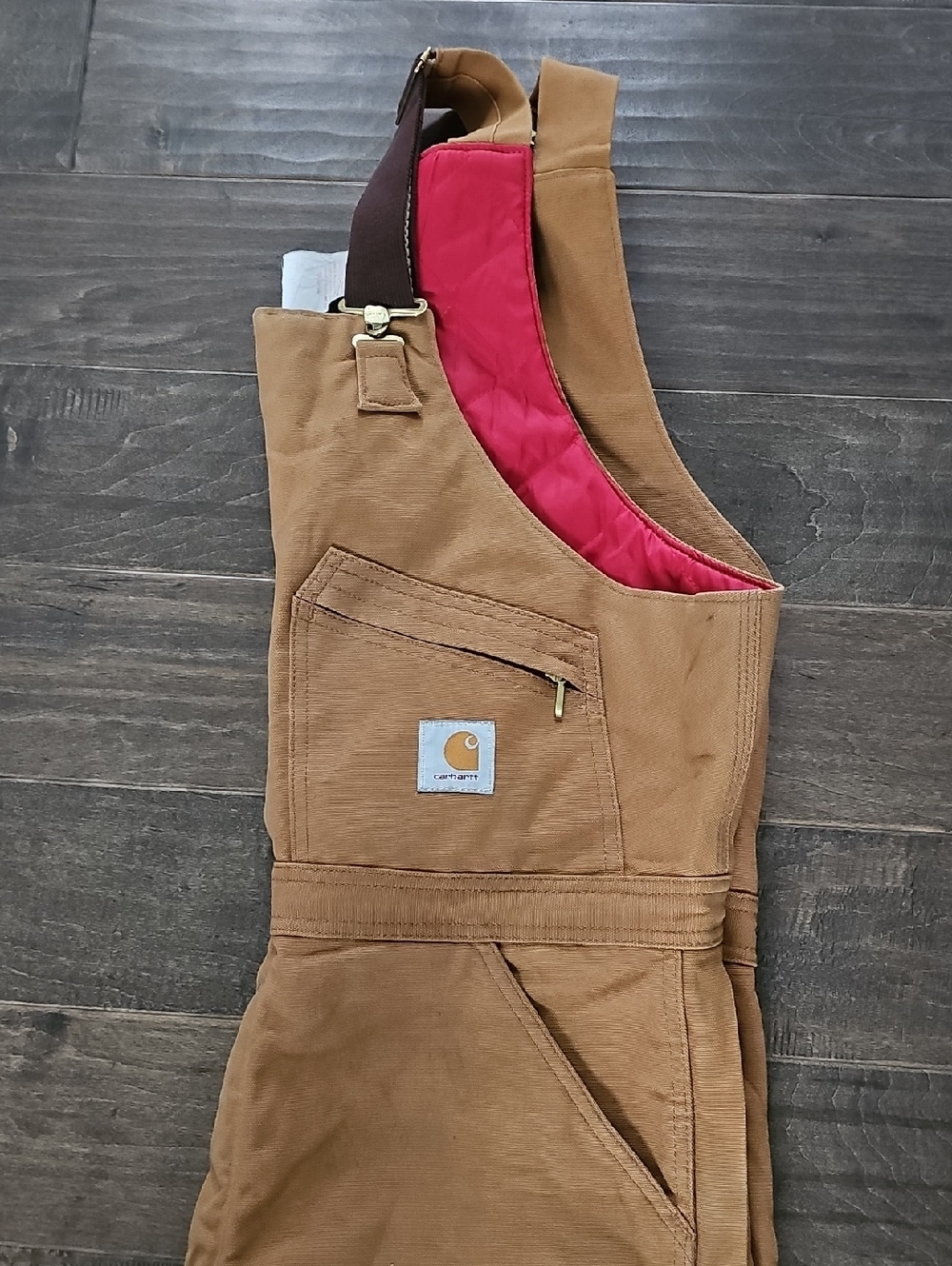 VINTAGE Beautiful Carhartt Brown Duck Bib Overalls with Red Lining Sz 40 X 30 - Picture 10 of 14